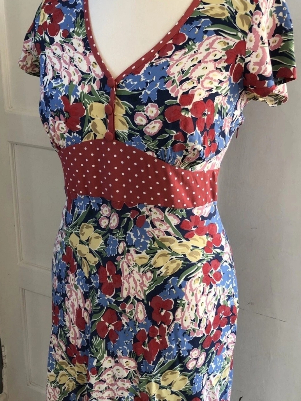 Boden Vintage Tea Dress M 1940's Style Polka Dots Floral